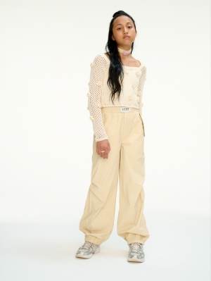 Coated cotton parachute pants 144 - Straw